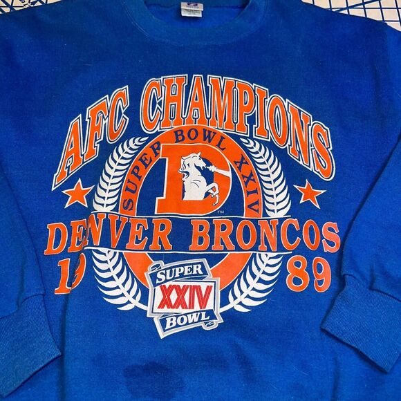 Denver Broncos 1989 AFC Champion Super Bowl XXIV Sweatshirt Logo 7 Size XL - Picture 4 of 8